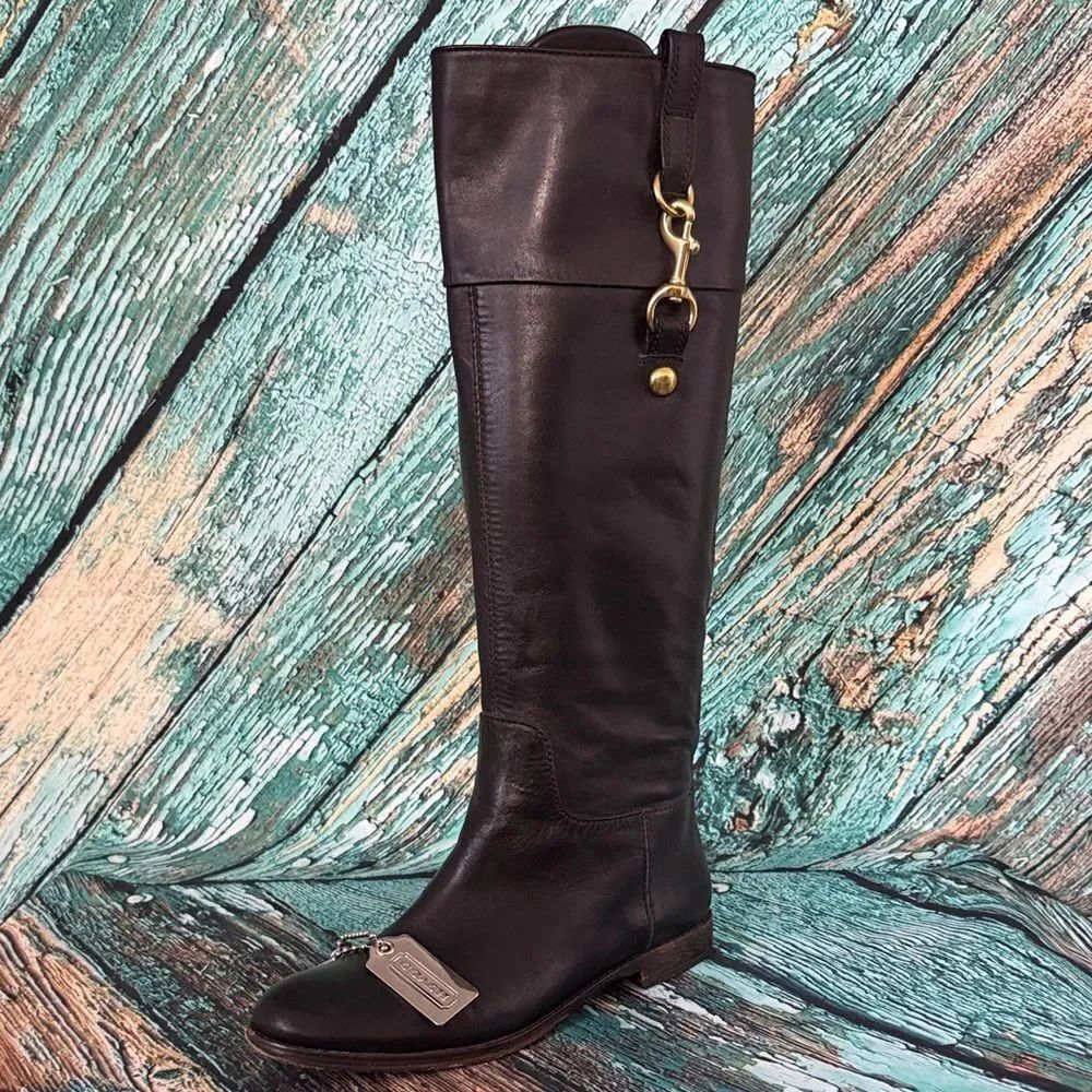 Coach Black Over the Knee Leather Boots